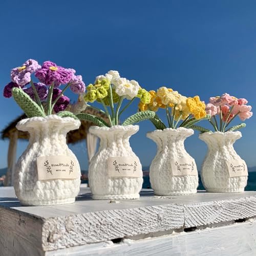 Forget-Me-Not Crochet Flower Potted Plant – Handmade Desk Decor, 7 Bloom Crochet Flowers in Gentle Purple Shades - Image 6
