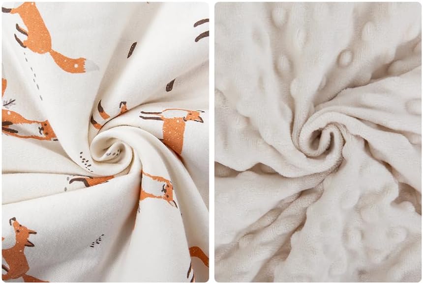 HOUSBAY Baby Blanket Newborn with Hooded Windproof Warm Portable Swaddle Wrap for Basket Safety Seats, Beige, 35.5''x35.5'', Minky Dot and 100% Cotton Fox Printed - Image 6