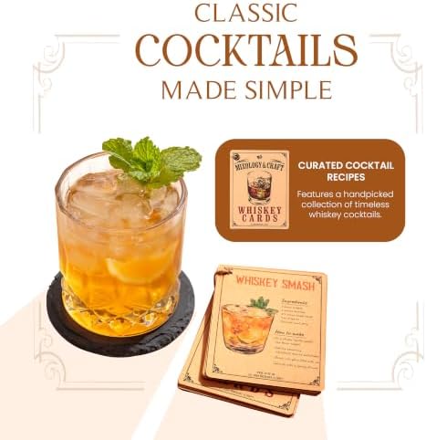 Mixology & Craft Whiskey Stones Gift Set: with Two 10oz Lead-Free Crystal Whiskey Glasses, 8 Whiskey Stones with Velvet Bag, 2 Slate Coasters & Recipe Cards in Wooden Crate | Great - Image 7