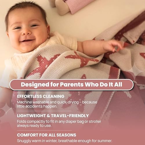 Baby Blanket 30x40 in, Antique Rose – Soft Reversible Knit with Gift Bow, Oeko-Tex Certified, Breathable Swaddle & Receiving Blanket for Newborns, Crib & Stroller - Image 6