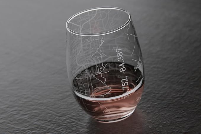 Well Told Engraved Atlanta Georgia Map Stemless Wine Glass (15 oz, Clear) - Etched City Map Custom Glass, Gifts for Wine Lovers