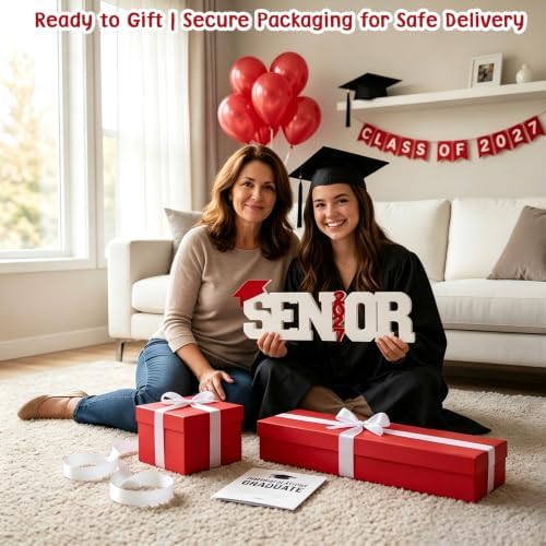 Senior 2027 Table Centerpiece Sign - Class of 2027 Graduation Table Decor - 15" Large Wooden Letter Sign for Party Decor, Photoshoot Props, High School & College Graduation Supplies (Red) - Image 7