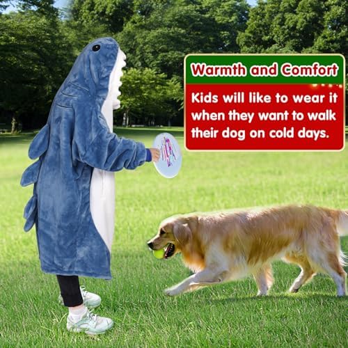 Waitu Shark Wearable Blanket for Kids, Shark Blanket Hoodie Funny Birthday Gifts for Women Men Boys Girls, Shark Hooded Blanket Cute Flannel Shark Costume for Shark Lovers (Kids, Blue) - Image 7