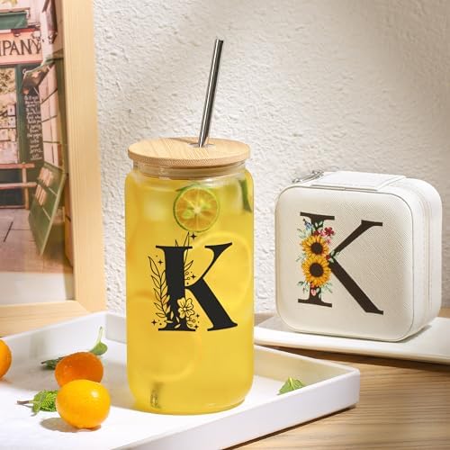 AYGXU Birthday Gifts for Women,Initial Glass Cup,Cute Tumbler Cup,bamboo lids for glass cups,Travel Jewelry Organizer,Teen Girls Gifts for Teenage Girls Birthday,Initial H white - Image 6