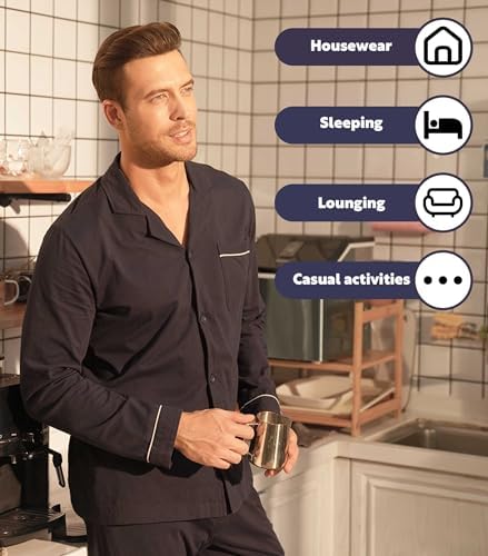 DAVID ARCHY Men's Pajama Set, Premium Combed Cotton Long Sleeve Sleepwear - Image 6