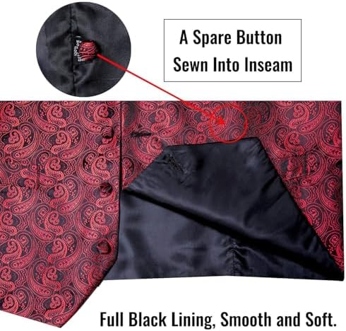 DiBanGu Mens Vest and Tie Set Formal Paisley Waistcoat and Necktie Pocket Square Cufflinks Silk Suit Vest for Tuxedo Wedding - Image 6