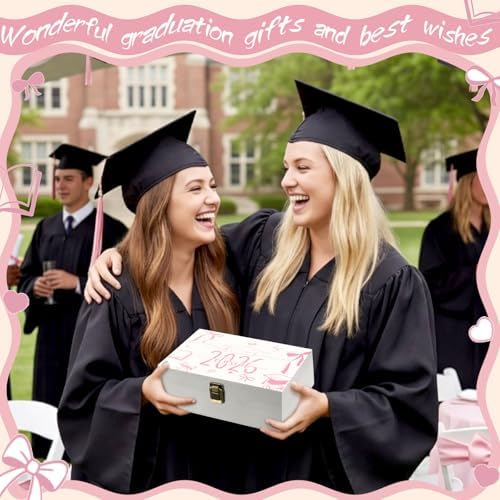 Graduation Memory Keepsake Box with Photo Custom 2026 Large Grad Card Box with Customized Picture Gift for Him Her for Graduate Grad High School Party(Pink,Bows) - Image 6