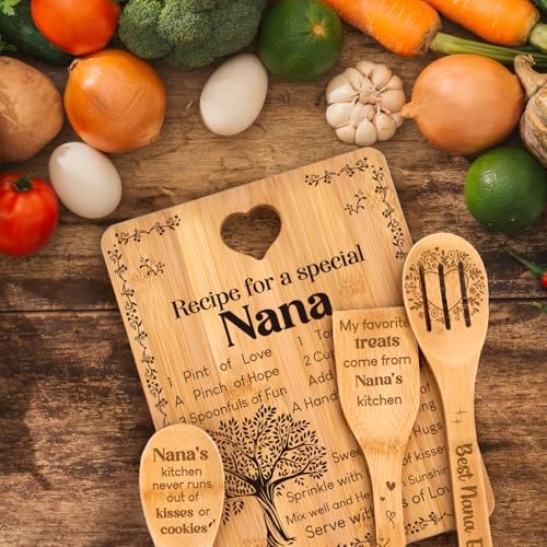 Gifts for Nana - "Recipe for a Special Nana" Nana Birthday Gifts Cutting Board Set, Bamboo-Made Engraved Utensil Set Nana Birthday Gifts, Grammy/Nanny/Granny/Gran Presents, Mothers Day Gifts for Nana - Image 7
