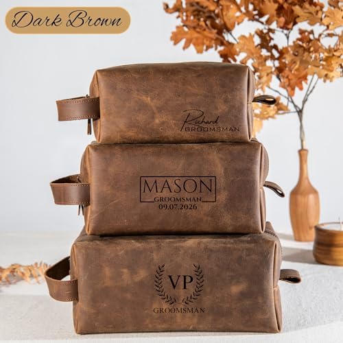 Groomsmen Gifts, Personalized Leather Toiletry Bag for Men, Idea for Groomsman, Travel Pouch for Him, Husband, Dad, Grandpa, Boyfriend, Birthday, Retirement, Anniversary, Wedding, Father Day Gift - Image 7