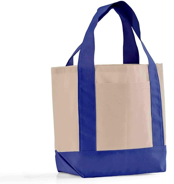 TBF 12 Pack Mini Iconic Canvas Shopping Bags with Gusset – Reusable Eco-Friendly Tote Bags with Handles