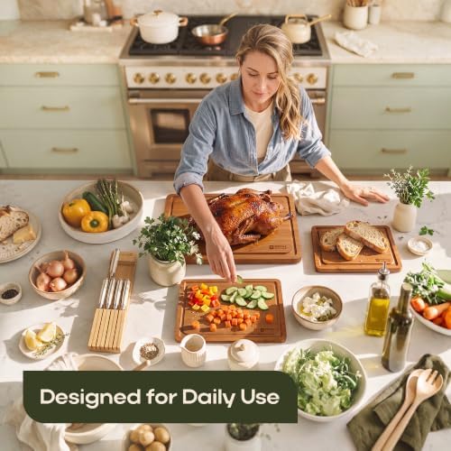 ROYAL CRAFT WOOD Wooden Cutting Boards for Kitchen Meal Prep & Serving - Bamboo Non Toxic Cutting Board Set with Deep Juice Groove Side Handles - Charcuterie & Chopping Butcher Block for Meat (3 Pcs) - Image 6