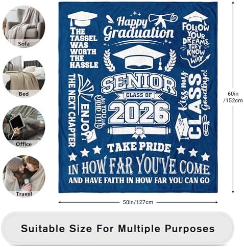 2026 Graduation Gifts Blanket 60 X 50 Inch, Graduation Gifts for Him/Men/Boy/Son, Class of 2026 Gifts, Graduate Gifts, High School/College/Masters Degree/Doctorate/PHD Graduation Gifts - Image 7