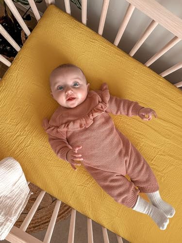 Muslin Bassinet Sheets 2 Pack, 33" x 17", (Beige & Mustard Yellow) - Image 6