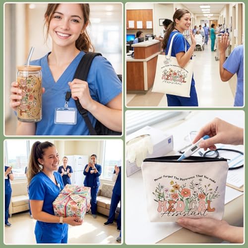 Funnymoom 6 Pcs Medical Assistant Gifts for Women Thank You Appreciation Birthday Gifts Set for Medical Assistant Worker with 17 oz Glass Cup Canvas Tote Makeup Bag - Image 6