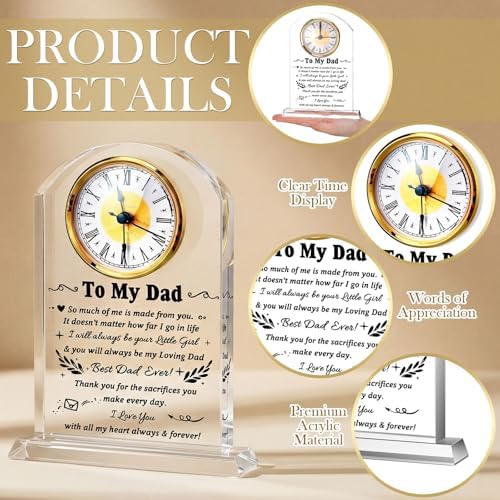 Landical to My Dad Clock Gifts from Daughter Son Acrylic Gift for Father - Image 6