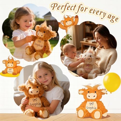 Personalized Plush Highland Cow with Embroidered Name, Custom Highland Cow Stuffed Animal, Personalized Baby Girl Toys, 1-14 Year Old Girls Birthday Gifts for Baby Boys Girls Toddlers Newborn - Image 7