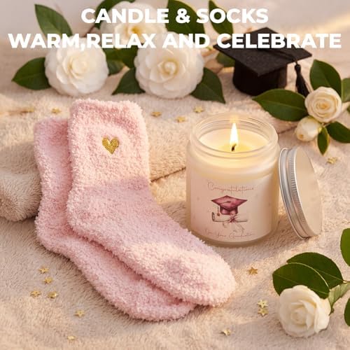 Zopeal Graduation Gift Basket for Her 2026,Graduation Gift Set with Glass Tumbler,Makeup Bag,Candle,Socks,Bracelet,Keychain,Card,College Grad Gifts for Her Women Daughter Granddaughter (Pink) - Image 6