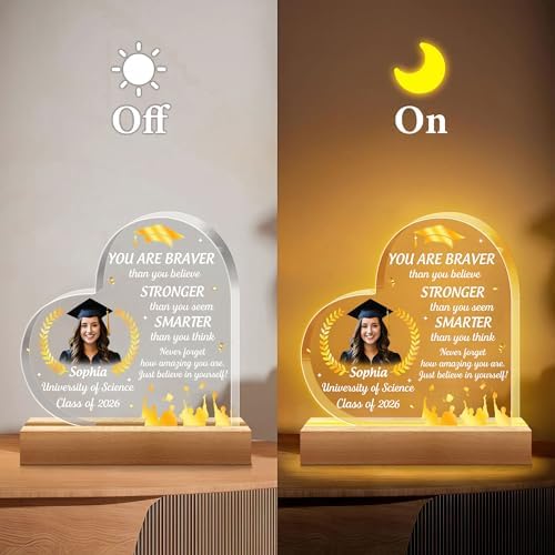 Hyturtle Personalized Graduation Night Light - Custom Name Acrylic LED Light - Inspirational Graduation for Women - Senior 2026 Graduation Gifts Her Him - College Grad Gifts - Graduation Gifts - Image 6