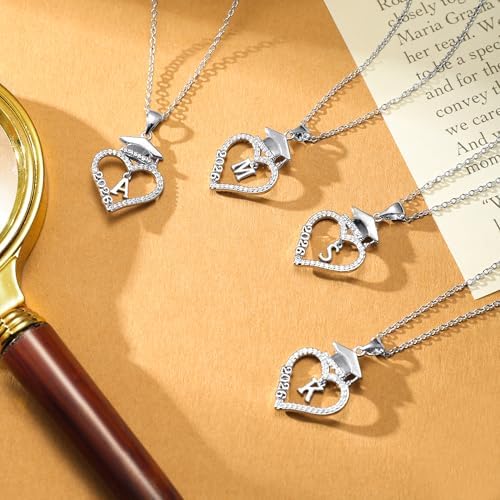M MOOHAM Graduation Gift for Her 2026, 14K White Gold Plated CZ Graduation Cap Heart Pendant Initial Necklaces for Women Teen Girls High School College Graduation Gift for Her - Image 6