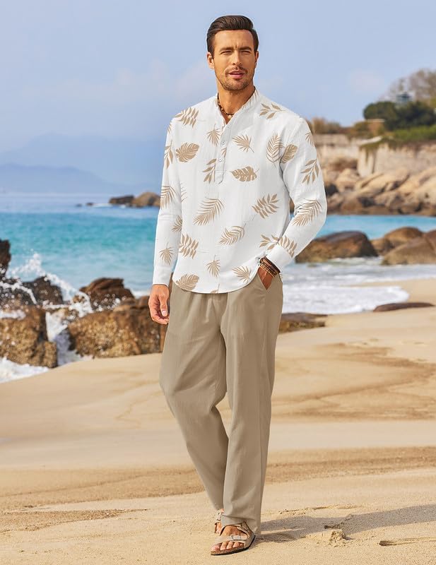 COOFANDY Men’s 2 Piece Cotton Linen Set Casual Beach Outfits Long Sleeve - Image 6