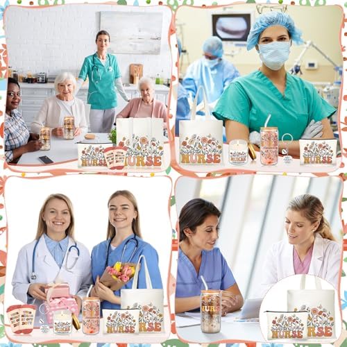Funnymoom 6 Pcs Nurse Gifts Set CNA Week Thank You Gifts Bulk for Women Nursing Student Rn Practitioner Assistant with 17oz Glass Cup Canvas Tote Bag - Image 6