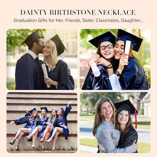 2026 Graduation Gifts for Her - S925 Sterling Silver Heart Graduation Cap Birthstone Necklaces, Class of 2026 High School College Graduation Gifts for Her - Image 7