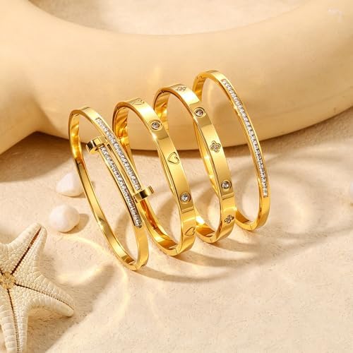 Camhanno Gold Bangle Bracelets for Women, 18K Gold Plated Stainless Steel Stackable Bangles, Non-Tarnish Trendy Jewelry, Ideal Gift for Birthday Anniversary - Image 6