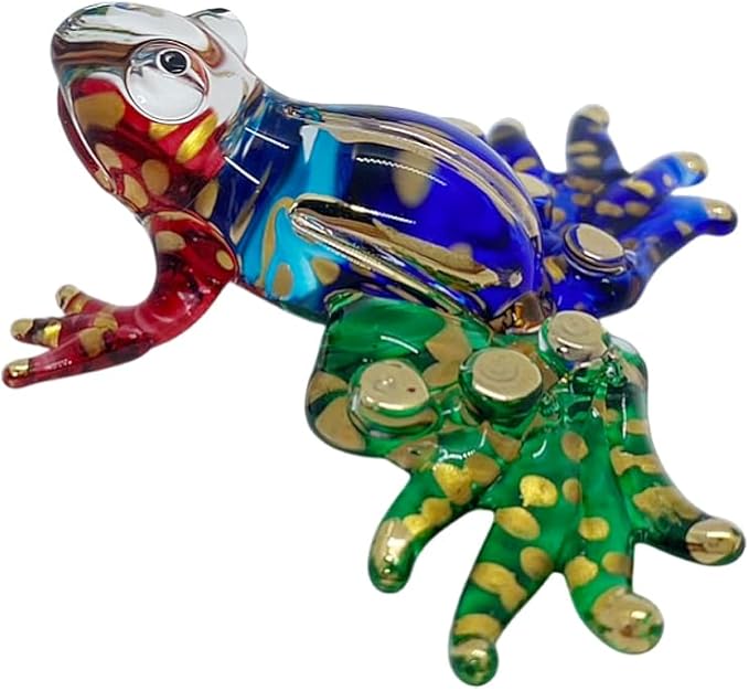 WitnyStore 2" Green Blue Red Gold Frog Artistic Blown Glass Figurine Premium Hand-Blown Statue Tabletop Decoration Unique Collectible for Adult Collectors Handcrafted Elegant Home Room Decor