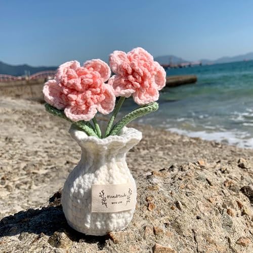 Crochet Paris Polyphylla Flower Pot Handmade Knitted Desk Decor Pink Potted Plant for Home Office - Image 6