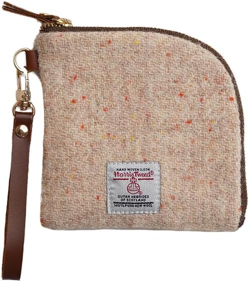 Harris Tweed Wool Coin Purse Small Money Pouch With Zipper For Women Men handmade (Beige)