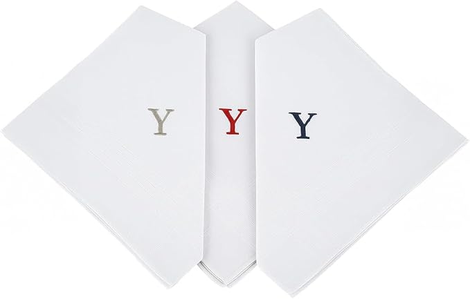 Initial Handkerchief for Men, Monogrammed Boxed 3 Piece Set,100% Cotton