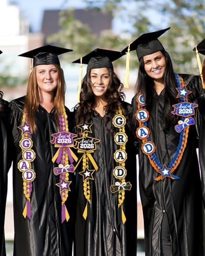 CiyvoLyeen Class of 2026 Graduation Leis with Glitter Pins, Black & Gold - Image 6