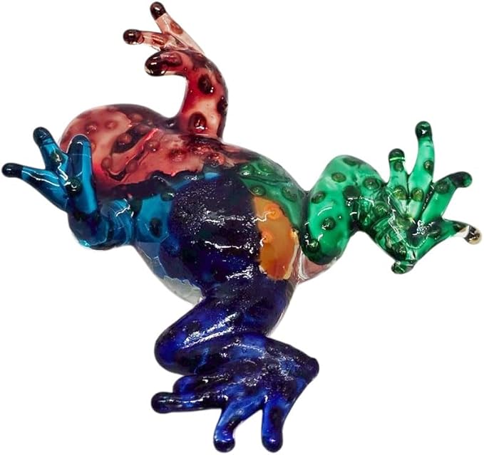 WitnyStore 1⅞" Multicolor Gold Dot Frog Artistic Blown Glass Figurine Premium Hand-Blown Statue Tabletop Decoration Unique Collectible for Adult Collectors Handcrafted Elegant Home Room Decor