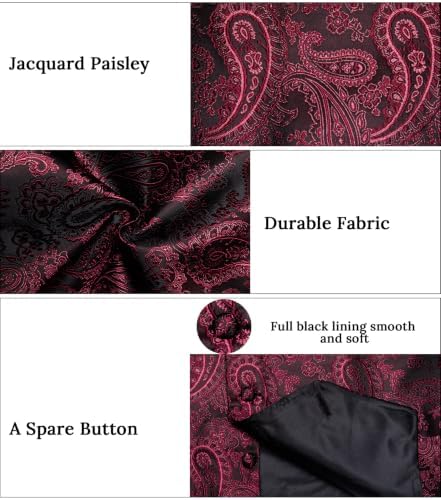 DiBanGu Mens Vest and Tie Set Formal Paisley Waistcoat and Necktie Pocket Square Cufflinks Silk Suit Vest for Tuxedo Wedding - Image 7