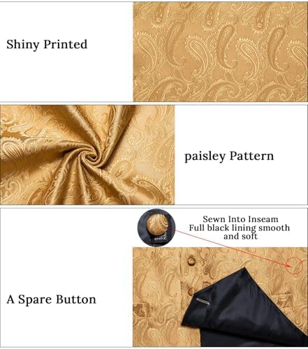 DiBanGu Mens Vest and Tie Set Formal Paisley Waistcoat and Necktie Pocket Square Cufflinks Silk Suit Vest for Tuxedo Wedding - Image 5