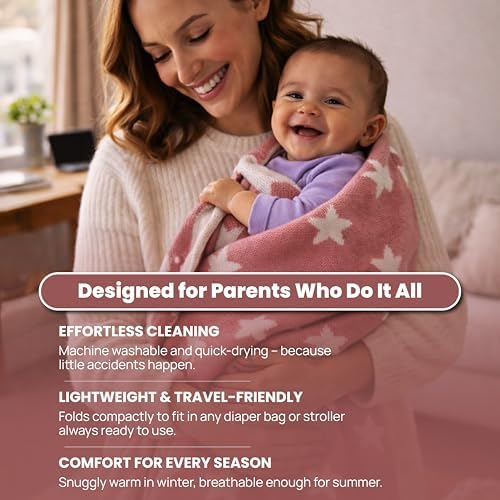 Baby Blanket 30x40 in, Pink – Soft Reversible Knit with Gift Bow, Oeko-Tex Certified, Breathable Swaddle & Receiving Blanket for Newborns, Crib & Stroller - Image 6