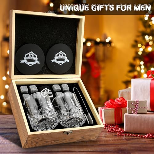 Whiskey Stones Gift for Men, Whiskey Glasses Set of 2 with Premium Wood Box - Image 6
