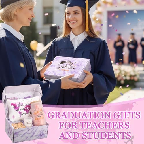 Potchen 7 Pcs Graduation Gifts for Girl Her Class of 2026 College High Graduation Gifts Box Set with 16oz Glass Cup Cosmetic Bag Bracelet Scented Candle with Box for Women Daughter Friend(Pink Purple) - Image 6