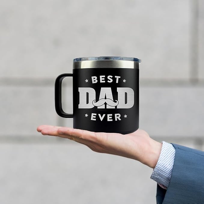 Chrismast Gifts For Dad - Best Dad Ever Tumbler With Handle 14 Oz, Best Daddy Ever Gifts from Daughter Son, Funny Daddy Coffee Tumbler For Men, Papa Cups, Father Travel Mug