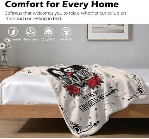 Funny Valentine Gift Blanket for Women Men with Gothic Skulls Themed Blanket - 50 x 60 Inch Soft Comfort Flannel Blankets for Girlfriend/Boyfriend/Wife/Husband/Couples Loving Blankets for Bed Sofa - Image 7
