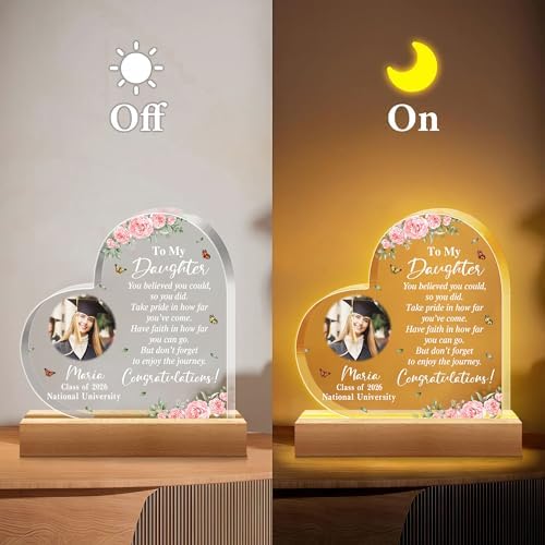 Hyturtle Personalized Graduation Night Light - Custom Photo Acrylic Plaque with Multicolor LED- Inspirational College Grad Gifts for Daughter from Mom - Senior 2026 Graduation Gifts Her Him - Image 6