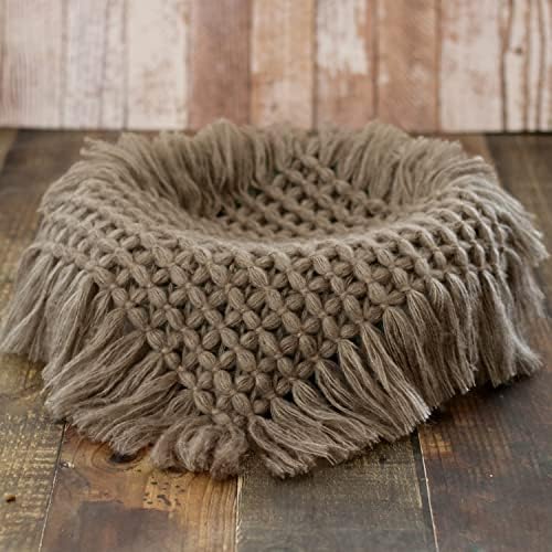 Newborn Photography Layer Props Baby Photoshoots Blanket Photo Posing Rug Basket Filler Stuffer Macrame (Grey Camel) - Image 6