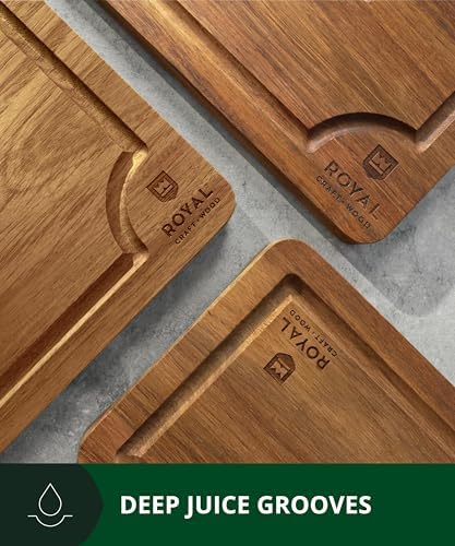 ROYAL CRAFT WOOD Wooden Cutting Boards for Kitchen Meal Prep & Serving - Bamboo Wood Serving Board Set with Deep Juice Groove Side Handles - Charcuterie & Chopping Butcher Block for Meat - Image 7