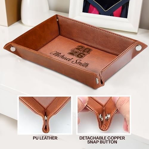 Personalized PU Leather Valet Tray Class of 2026 Graduation Gift with Engraved Name for Men, Boyfriend, Custom Graduation Tray Leather Dresser Organizer for Him & Her, Engraved Catchall Gift - Image 6