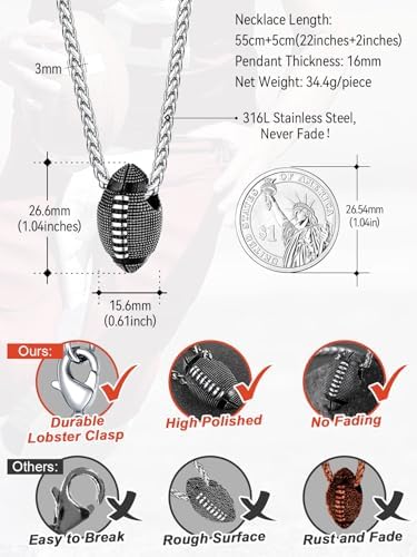 FaithHeart Sports Necklace for Men Women, Stainless Steel Gold Plated 3D Football/Soccer/Basketball/Volleyball Pendant Jewelry with Delicate Gift Packaging - Image 6