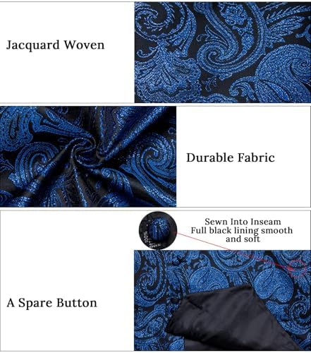 DiBanGu Mens Vest and Tie Set Formal Paisley Waistcoat and Necktie Pocket Square Cufflinks Silk Suit Vest for Tuxedo Wedding - Image 5