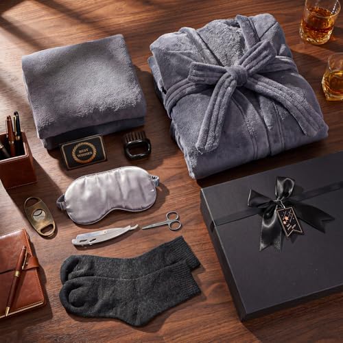 9 Pcs Birthday Gifts for Men Beard Care Set for Him Father's Gifts Basket Kit Get Well Soon Gift Basket with Hooded Robe, Long Towel, Socks for Dad Grandpa Husband Boyfriend(Dark Grey) - Image 7