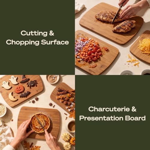 ROYAL CRAFT WOOD Wooden Cutting Boards for Kitchen Meal Prep & Serving - Bamboo Wood Serving Board Set with Deep Juice Groove Side Handles - Charcuterie & Chopping Butcher Block for Meat - Image 7