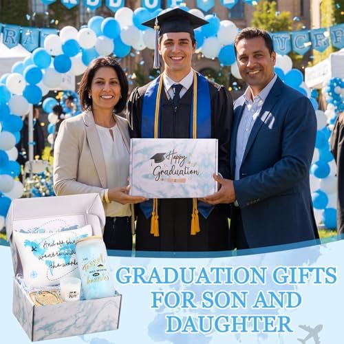 Potchen 7 Pcs Graduation Gifts for Girl Her Class of 2026 College High Graduation Gifts Box Set with 16oz Glass Cup Cosmetic Bag Bracelet Scented Candle with Box for Women Daughter Friend(Blue) - Image 6