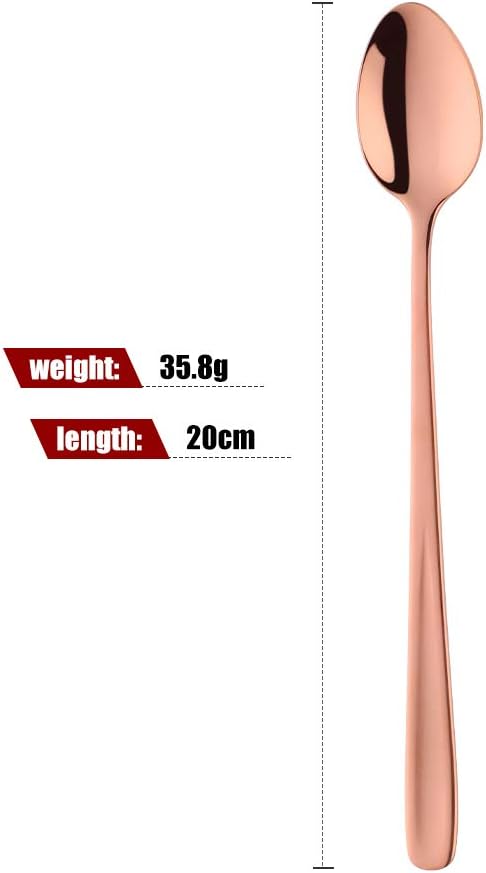 Buyer Star Long Handle Iced Tea Spoons Set of 6, 8 inch 18/10 Coffee Spoon Sets for Mixing, Cocktail Stirring, Tea, Coffee, Milkshake, Cold Drink